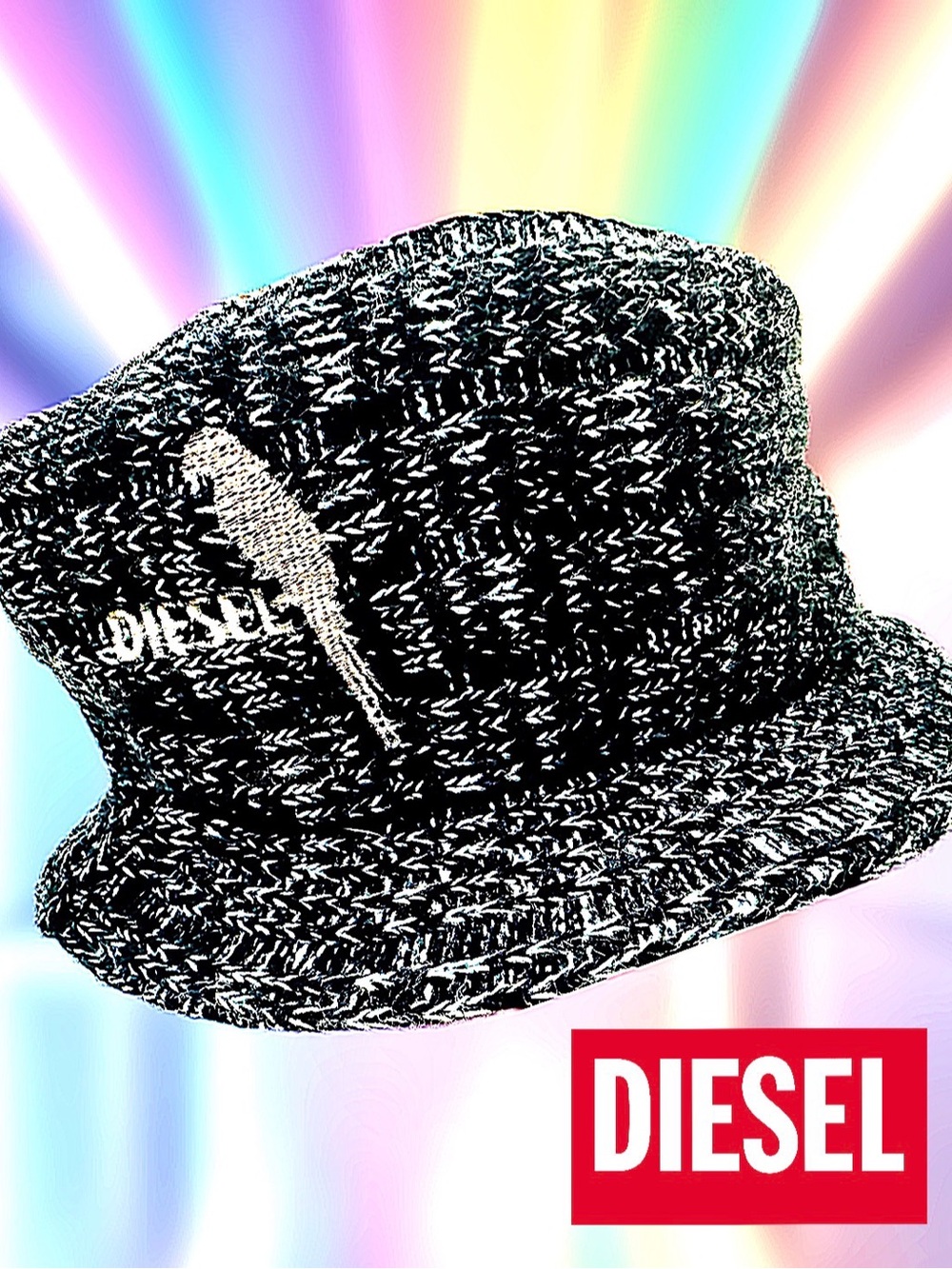 Diesel Black & White Marled Knit Bucket Hat